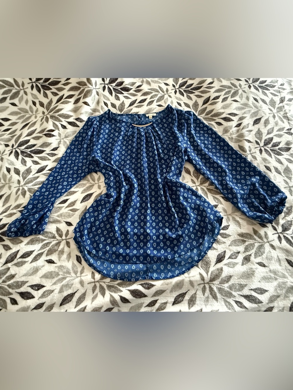 Women's Navy Blue Printed Long-Sleeve Blouse